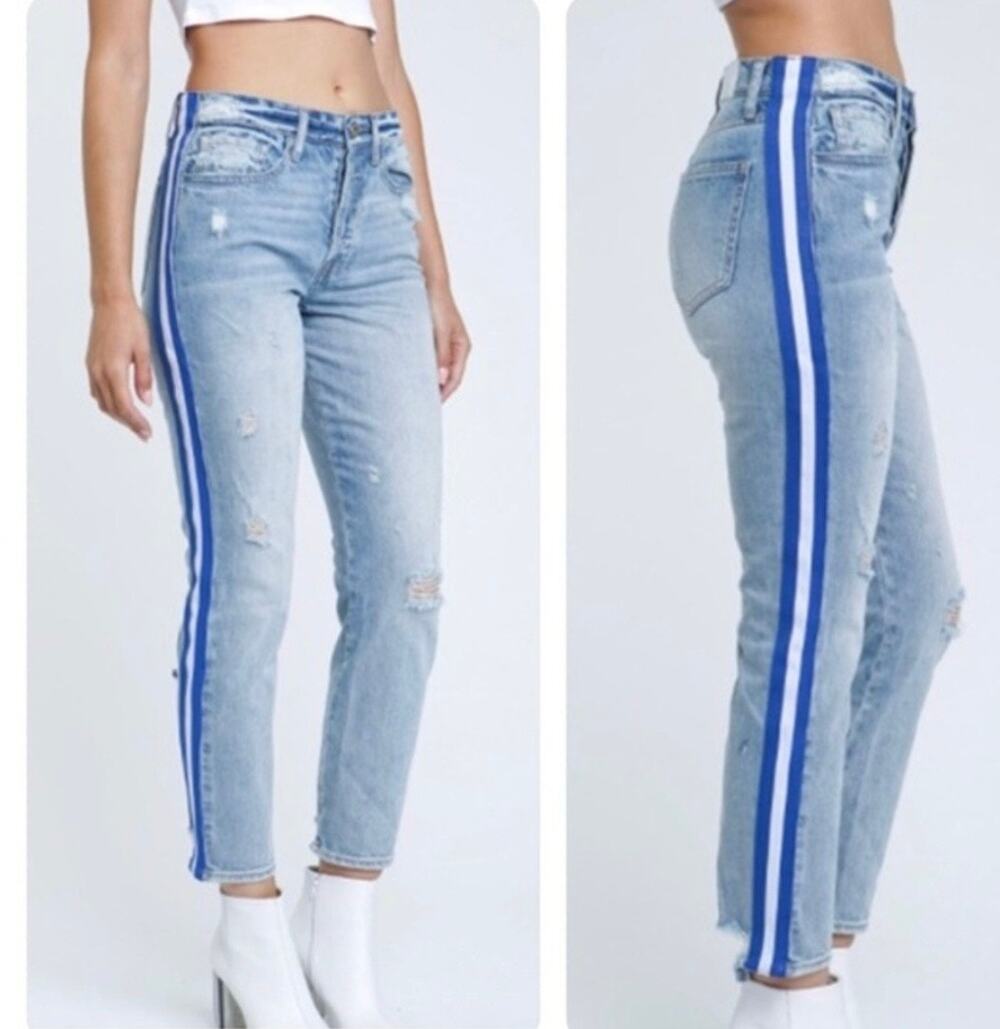Pistola Nico Light Wash Distressed Side stripe Mom Jeans sz 28